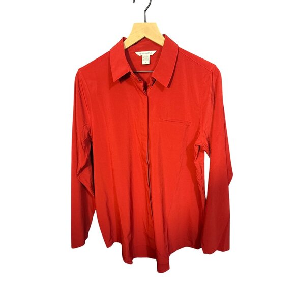 Athleta Red Long-Sleeve Button-Up Shirt Womens M Lightweight Stretch Fabric - Picture 1 of 4